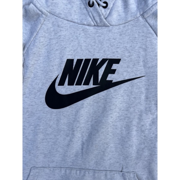 Men's Nike Heather Gray Black Swoosh Logo Pullover Hoodie Sweatshirt Sz M 90's - Picture 2 of 13